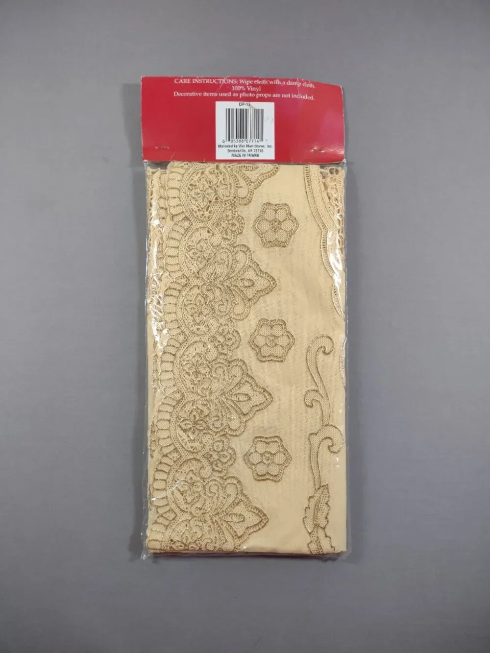 Vtg Gold Vinyl Lace Table Runner Scarf Floral Metallic Ornate 16